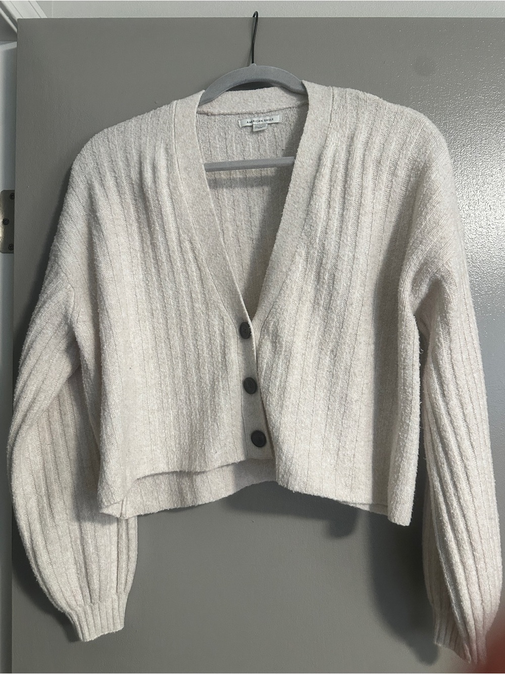 Cozy Ribbed V-Neck Cropped Cardigan - Cream from American Eagle